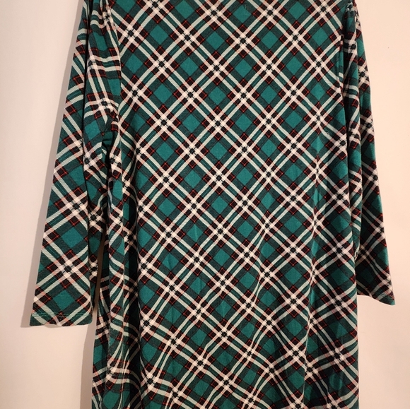 Kim Rogers Romy Green Red Boxy 3/4 Sleeve Blouse M High Low Hem - Picture 4 of 7